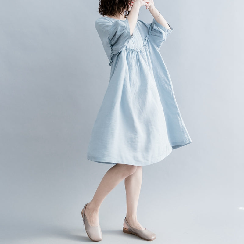 Cute High Waist Cotton Linen Dresses Women Casual Clothes Q1862 S/M/L / Blue
