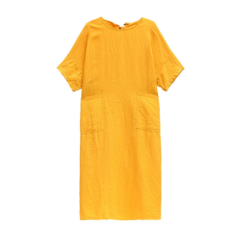 knee length dresses for ladies Fashion Cotton Linen Maxi Dresses Women Loose Clothes Q2062– FantasyLinen
