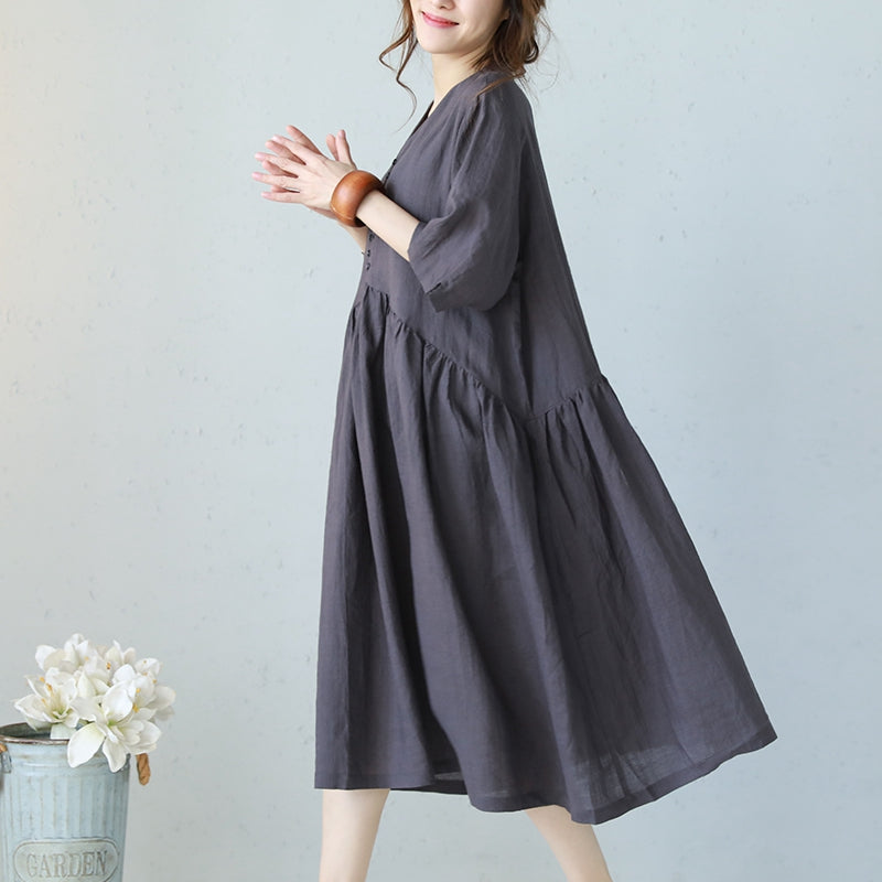 Vintage Plus Size Maxi Dresses Linen Clothes For Women Q1866
