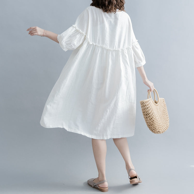 white linen dresses for women Cute High Waist Cotton Linen Dresses Women Casual Clothes Q1862 S/M/L / Blue