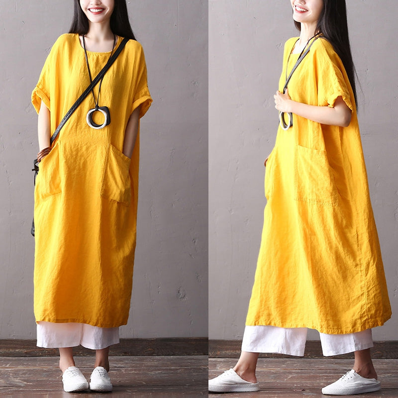 Fashion Cotton Linen Maxi Dresses Women Loose Clothes Q2062– FantasyLinen