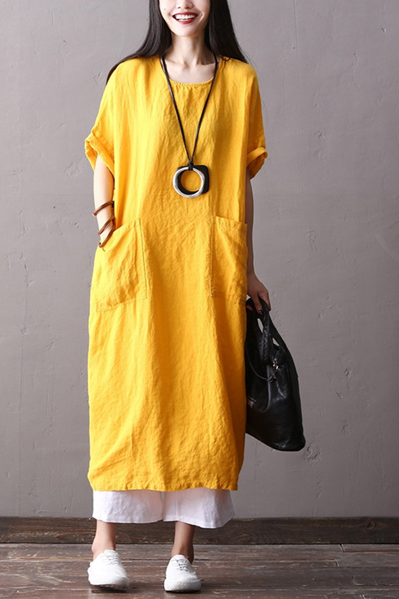 Fashion Cotton Linen Maxi Dresses Women Loose Clothes Q2062