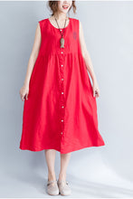 Load image into Gallery viewer, Summer Loose Sleeveless Button Down Cotton Dress Q1652
