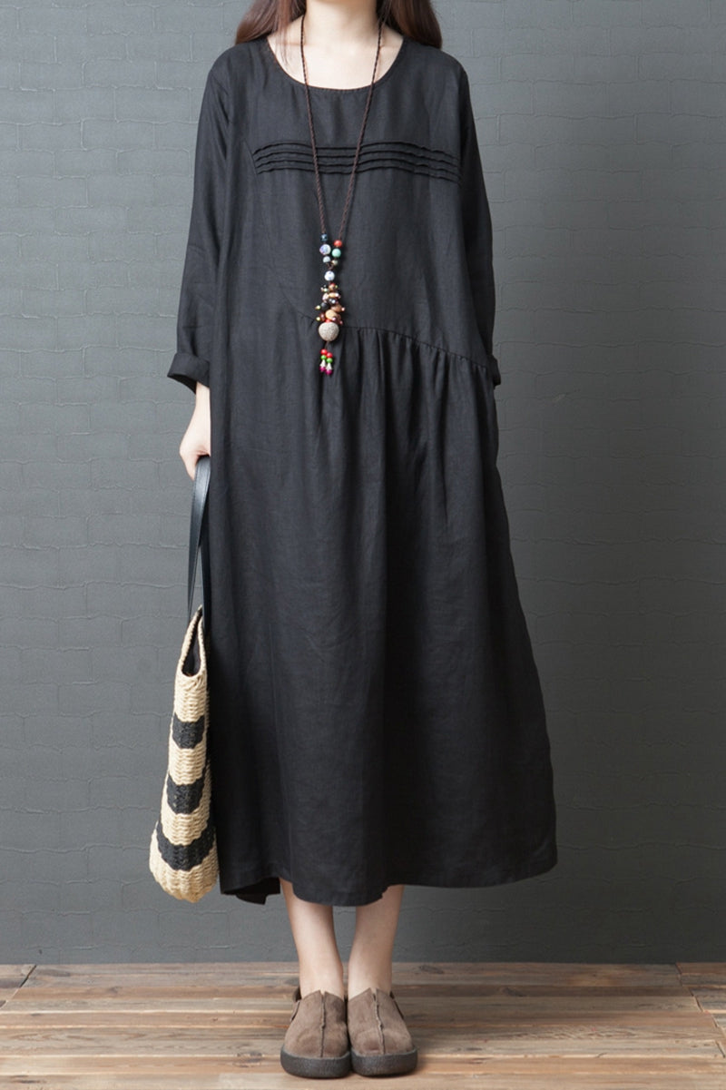 Korea Style Loose Linen Maxi Dresses For Women Q3093 Korea Style Loose Linen Maxi Dresses For Women Q3093