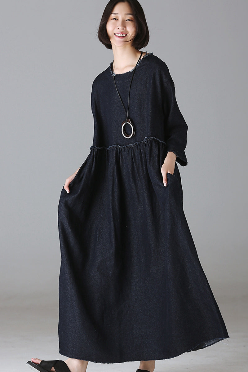 Casual Blue Denim Maxi Dresses for Women Q2133 M Casual Blue Denim Maxi Dresses for Women Q2133 M