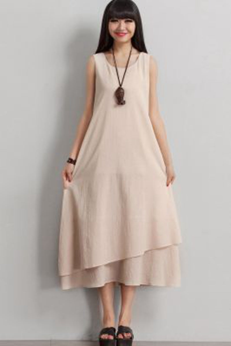 Vintage Sleeveless Cotton Maxi Dresses Women Casual Clothes Q1771 FantasyLinen Vintage Sleeveless Cotton Maxi Dresses Women Casual Clothes Q1771 FantasyLinen