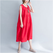 Load image into Gallery viewer, Summer Loose Sleeveless Button Down Cotton Dress Q1652