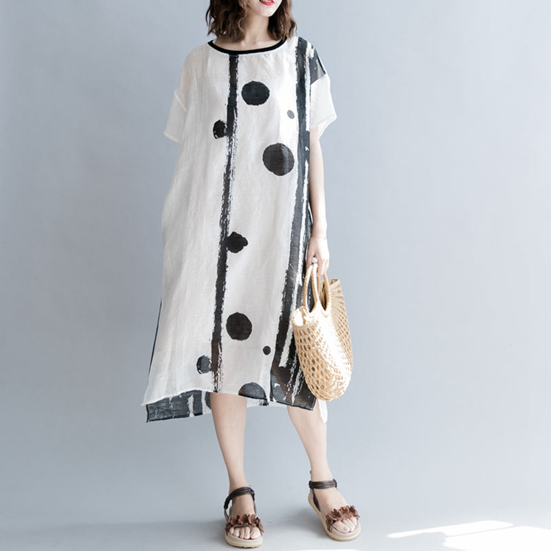 Summer Loose Cotton Linen White Dress Women Casual Clothes Q1865 FantasyLinen Summer Loose Cotton Linen White Dress Women Casual Clothes Q1865 FantasyLinen