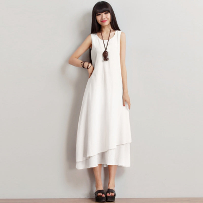 Vintage Sleeveless Cotton Maxi Dresses Women Casual Clothes Q1771 FantasyLinen Vintage Sleeveless Cotton Maxi Dresses Women Casual Clothes Q1771 FantasyLinen