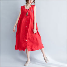 Load image into Gallery viewer, Summer Loose Sleeveless Button Down Cotton Dress Q1652
