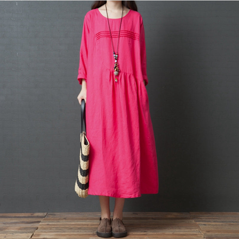 Korea Style Loose Linen Maxi Dresses For Women Q3093 Korea Style Loose Linen Maxi Dresses For Women Q3093