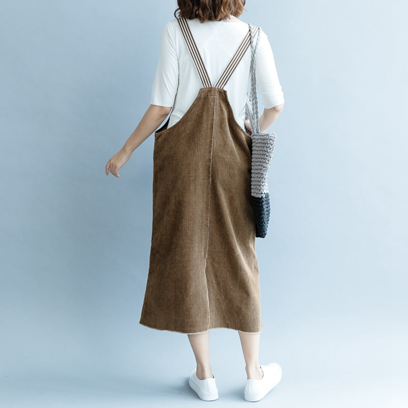 Fashion Coffee Corduroy Dresses Women Autumn Outfits Q2087 M