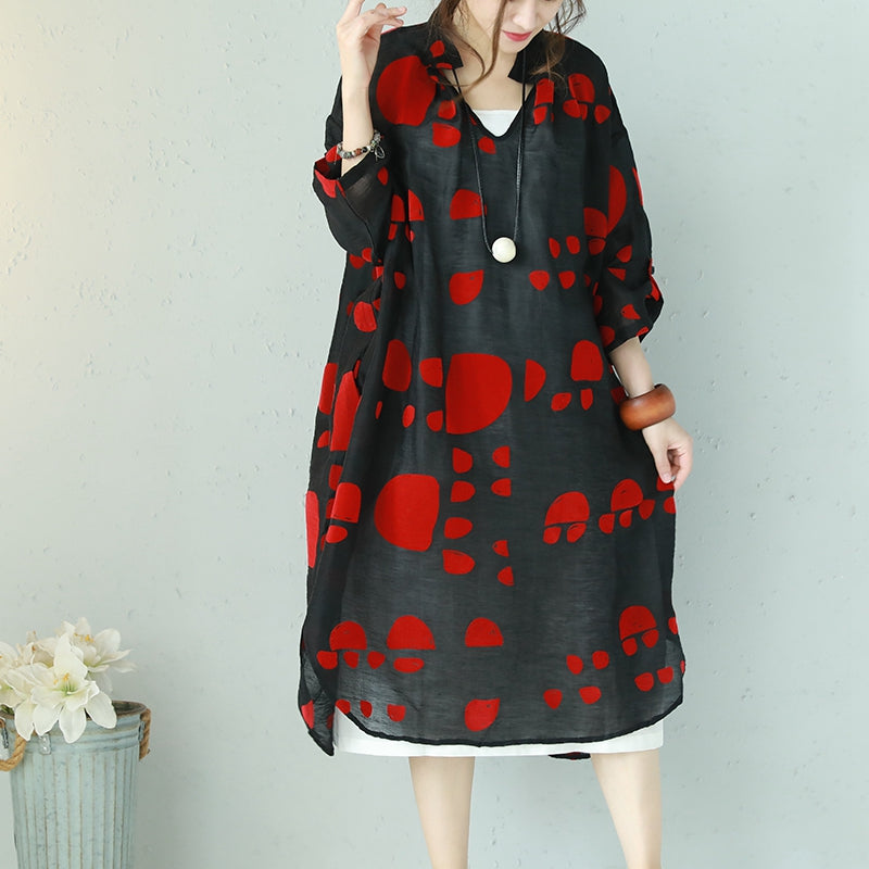 Casual Loose Summer Red Dot White Silk Linen Long Dresses Women Clothes Q1112 Casual Loose Summer Red Dot White Silk Linen Long Dresses Women Clothes Q1112
