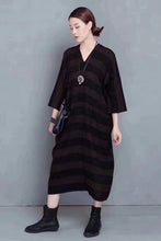 Load image into Gallery viewer, Fashion Striped Linen Maxi Dress Women Autumn Outfits 810
