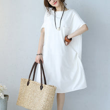 Load image into Gallery viewer, Casual Summer Loose Round Neck Cotton Pocket Dress Summer Women Clothes Q1061 - FantasyLinen