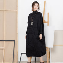 Load image into Gallery viewer, Loose Black Half Sleeve High Neck Sweater Dresses For Women Q2217
