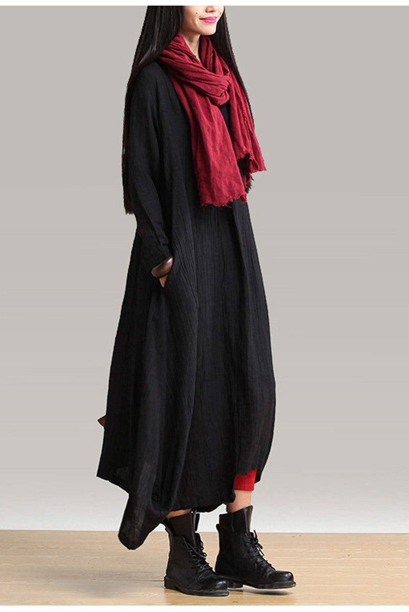 Fall Plus Size Maxi Black Linen Dress Q1656 Fall Plus Size Maxi Black Linen Dress Q1656