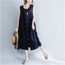 Load image into Gallery viewer, Summer Loose Sleeveless Button Down Cotton Dress Q1652

