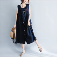 Load image into Gallery viewer, Summer Loose Sleeveless Button Down Cotton Dress Q1652