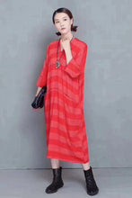 Load image into Gallery viewer, Fashion Striped Linen Maxi Dress Women Autumn Outfits 810
