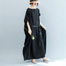 Load image into Gallery viewer, Summer Belt Bat Sleeve Black Maxi Dresses Women Casual Clothes Q3075