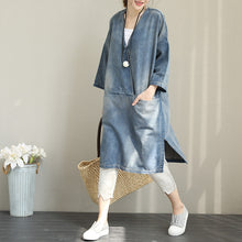 Load image into Gallery viewer, Vintage Loose Blue Denim Dresses Women Cotton Fall Outfits Q1388