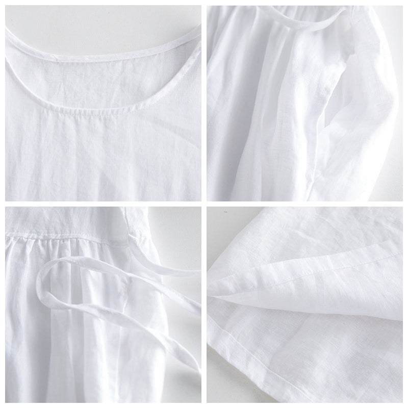 Cute Summer Linen White Dresses Women Loose Cool Outfits Q10068 S