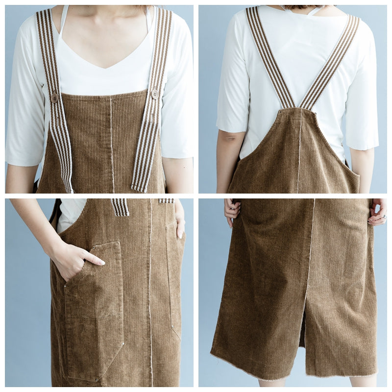 Fashion Coffee Corduroy Dresses Women Autumn Outfits Q2087 M