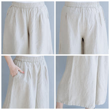 Load image into Gallery viewer, Women Linen Beige Wide-leg Pants Summer Loose Trousers K6054
