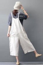 Load image into Gallery viewer, Beige Cotton Linen Casual Loose Overalls Big Pocket Maxi Size Trousers Fashion Jumpsuit - FantasyLinen