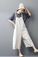Load image into Gallery viewer, Beige Cotton Linen Casual Loose Overalls Big Pocket Maxi Size Trousers Fashion Jumpsuit - FantasyLinen