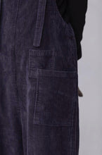 Load image into Gallery viewer, Women Purple Leisure Corduroy Overalls Dungarees Winter Fall Wide Leg Adjustable Jumpsuits Cotton Overall Pants Loose Bib Pants
