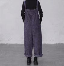 Load image into Gallery viewer, Women Purple Leisure Corduroy Overalls Dungarees Winter Fall Wide Leg Adjustable Jumpsuits Cotton Overall Pants Loose Bib Pants
