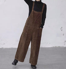 Load image into Gallery viewer, Women Purple Leisure Corduroy Overalls Dungarees Winter Fall Wide Leg Adjustable Jumpsuits Cotton Overall Pants Loose Bib Pants
