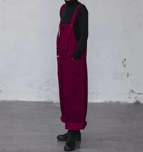 Load image into Gallery viewer, Women Purple Leisure Corduroy Overalls Dungarees Winter Fall Wide Leg Adjustable Jumpsuits Cotton Overall Pants Loose Bib Pants
