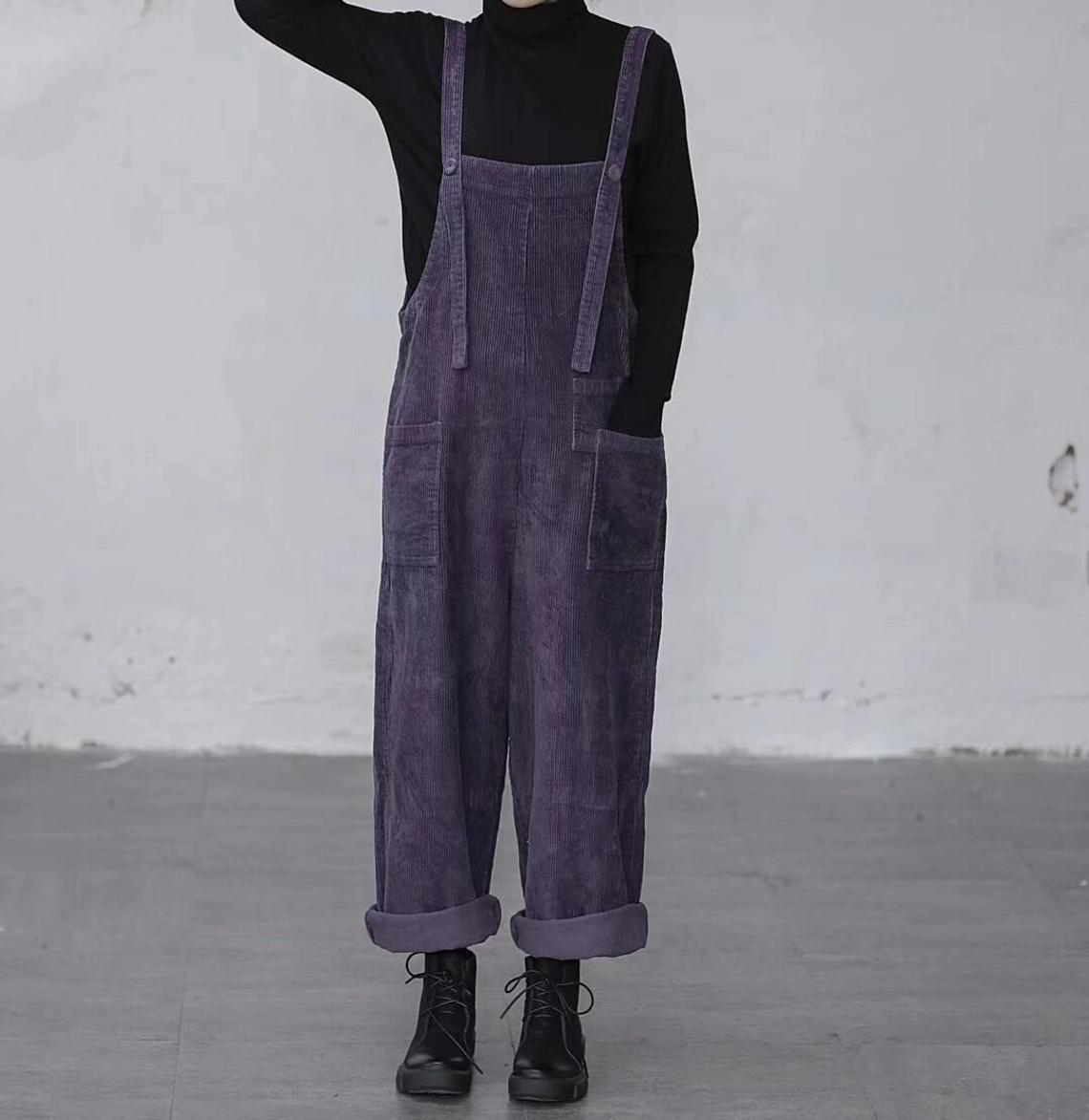 Women Purple Leisure Corduroy Overalls Dungarees Winter Fall Women Purple Leisure Corduroy Overalls Dungarees Winter Fall