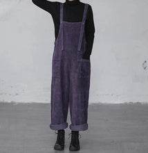Load image into Gallery viewer, Women Purple Leisure Corduroy Overalls Dungarees Winter Fall Wide Leg Adjustable Jumpsuits Cotton Overall Pants Loose Bib Pants
