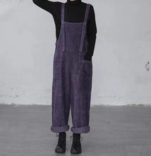 Load image into Gallery viewer, Women Purple Leisure Corduroy Overalls Dungarees Winter Fall Wide Leg Adjustable Jumpsuits Cotton Overall Pants Loose Bib Pants