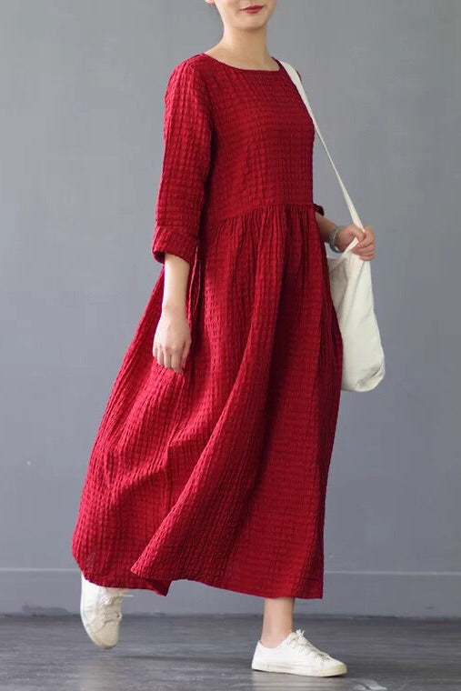 cotton linen loose maxi dress Silk Linen Loose Spring Causel Long Dress Oversize Women Clothes Q2661 One Size / Blue