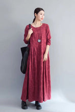 Load image into Gallery viewer, Flower Long Sleeve Casual Maxi Dresses Women Clothes in Red 8007 - FantasyLinen
