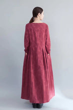 Load image into Gallery viewer, Flower Long Sleeve Casual Maxi Dresses Women Clothes in Red 8007 - FantasyLinen