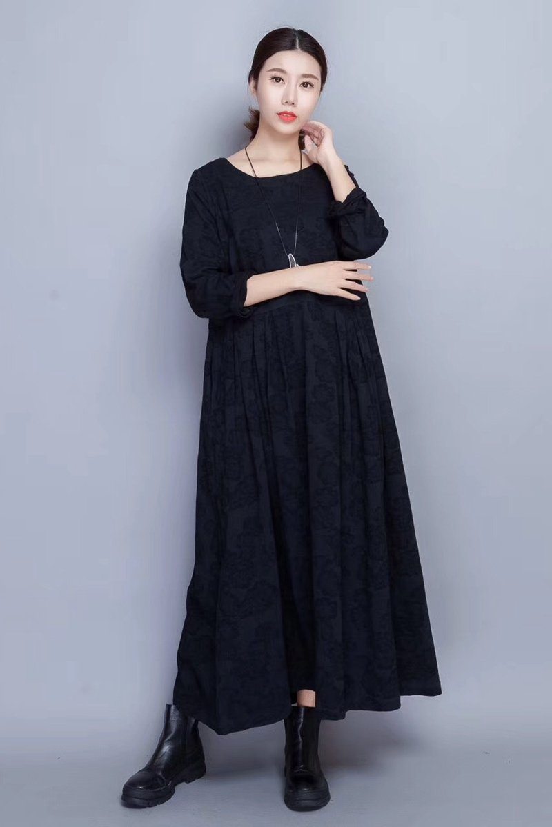 Flower Long Sleeve Casual Maxi Dresses Women Clothes in Red 8007–  FantasyLinen