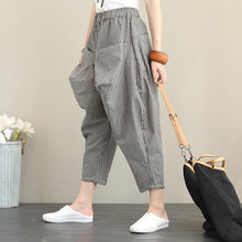 Load image into Gallery viewer, Vintage Casual Striped Cotton Linen Pants Women Fall Trousers
