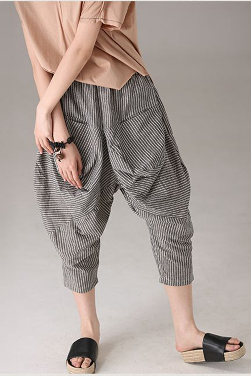 Plus Size Women's Ribbed Cotton Pants in Beige – Harem Pants Plus Size Women's Ribbed Cotton Pants in Beige – Harem Pants