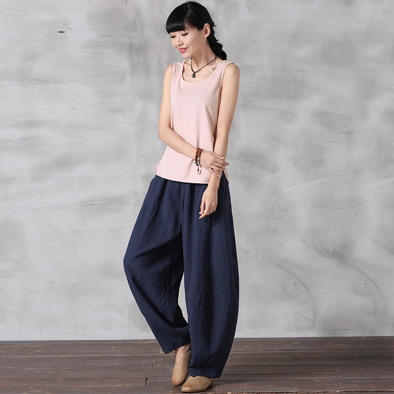 Summer Loose Cotton Linen Pants Women Casual Trousers K0461