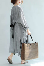 Load image into Gallery viewer, Spring Linen Plaid Casual Loose Long Shirt Dress For Women S3405 - FantasyLinen