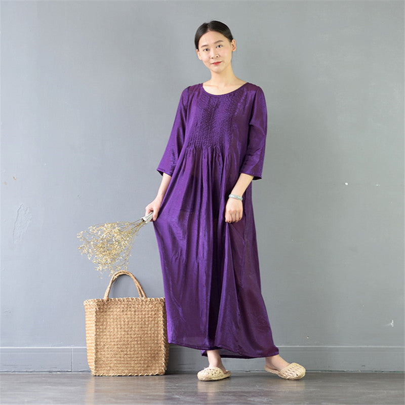 Spring Silk Cotton Dress Casual A-Line Maxi Dress FantasyLinen Spring Silk Cotton Dress Casual A-Line Maxi Dress FantasyLinen