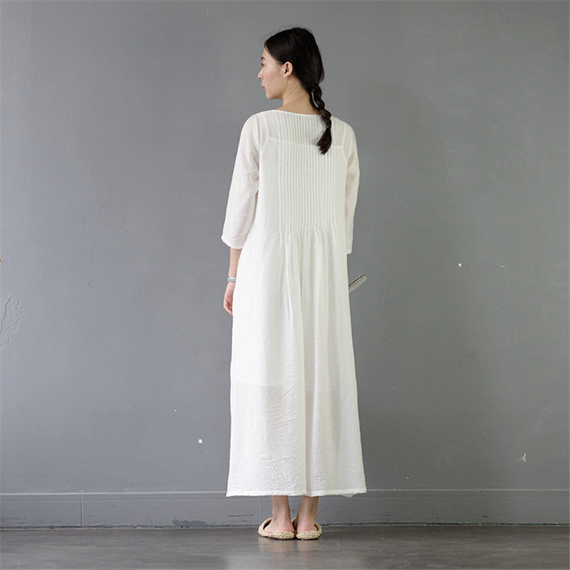 Spring Silk Cotton Dress Casual A-Line Maxi Dress FantasyLinen Spring Silk Cotton Dress Casual A-Line Maxi Dress FantasyLinen