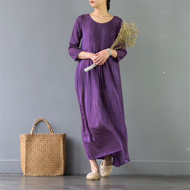 Spring Silk Cotton Dress Casual A-Line Maxi Dress FantasyLinen Spring Silk Cotton Dress Casual A-Line Maxi Dress FantasyLinen