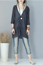 Load image into Gallery viewer, Women Summer V Neck Casual Thin T Shirt Long Lycras 932
